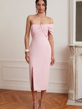 Karina Pembe Midi Bardot Elbise